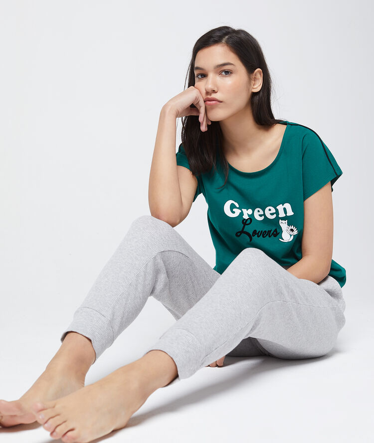 Футболка с надписью 'green lovers' из био-хлопка зелёный.