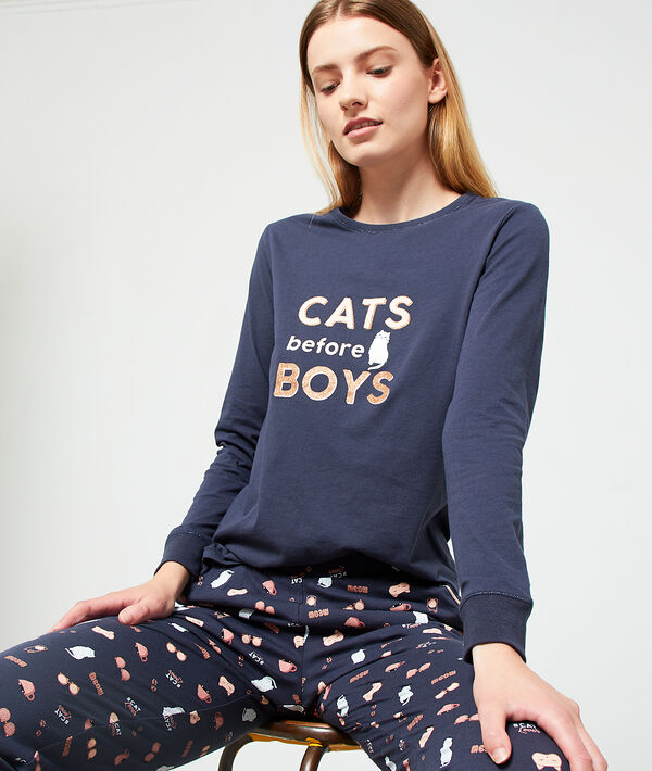 

Футболка с принтом 'cats before boys, Синий