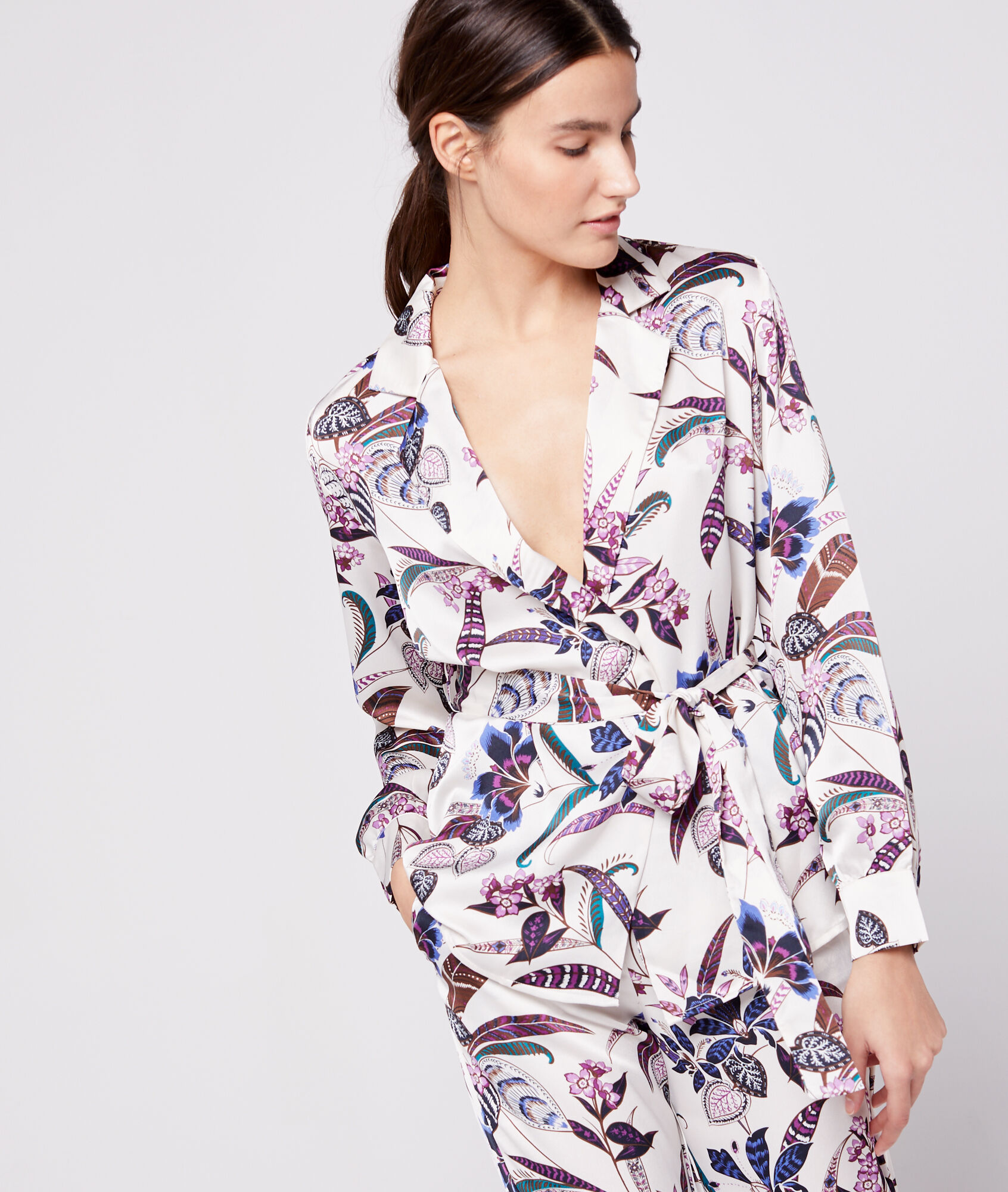 

Chemise de pyjama ceinturée, Ecru