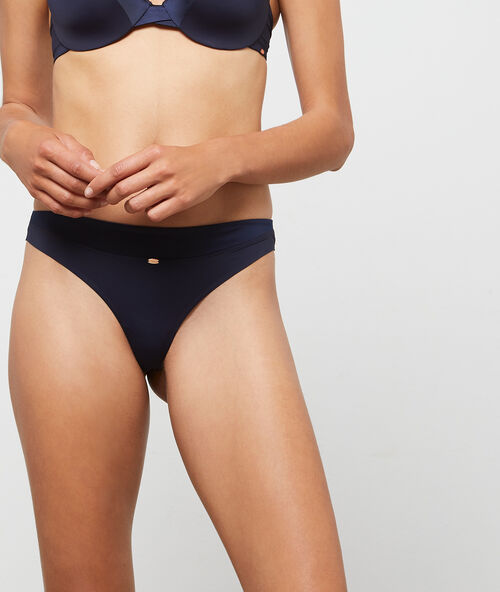 Трусики танга из микрофибры с отливом тёмно-синий.