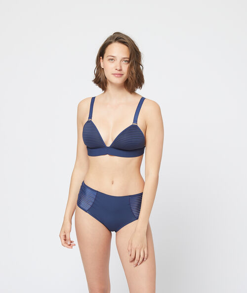 Бюстгальтер le triangle с тонкими вставками, без косточек темно-синий.