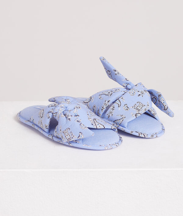 

Chaussons mules ouvertes à noeud imprimés, Bleu