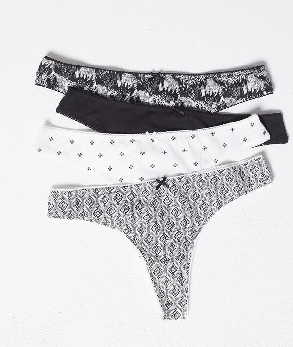 

Набор из 4 трусиков: стринги, хлопок, Черный