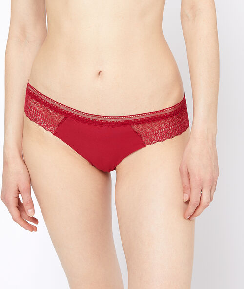 Трусики-хипстеры из микрофибры и кружева карминовый.