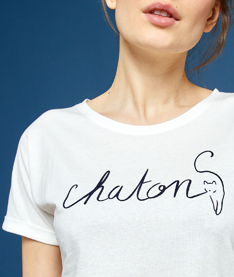 Футболка с принтом 'chaton' экрю.