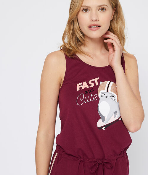 Сорочка с принтом "кошка", 'fast and cute' бордовый.