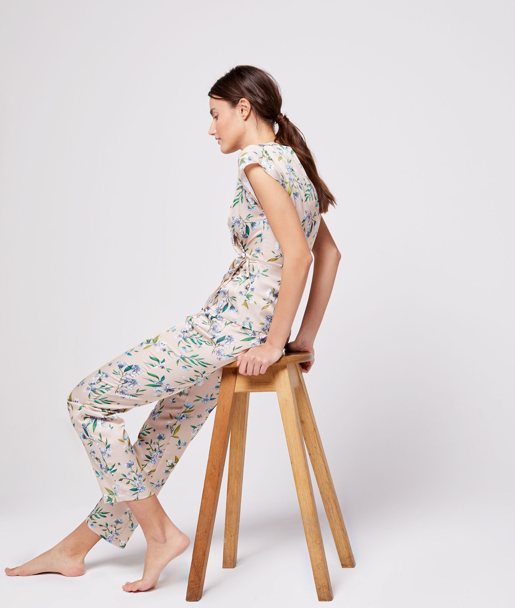 

Pantalon satin imprimé, Beige rose