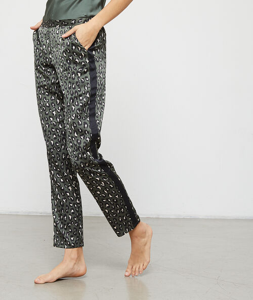 Атласные брюки с принтом "леопард серый.