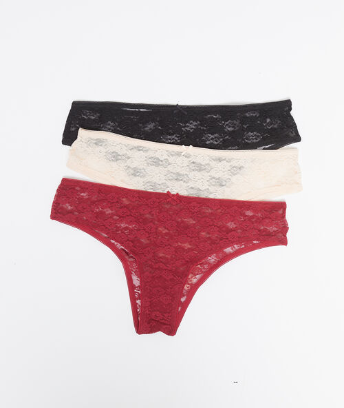 Набор из 3 трусиков, кружево гранат.