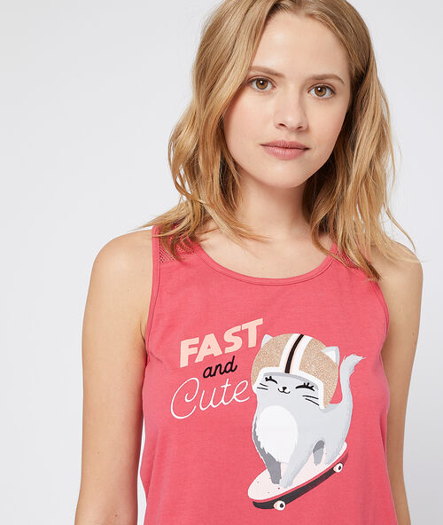 Топ с принтом "кошка", 'fast and cute' нежно-розовый.