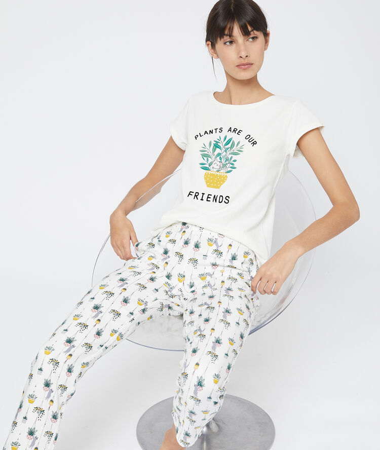 Футболка с надписью 'plants are our friends' из био-хлопка экрю.
