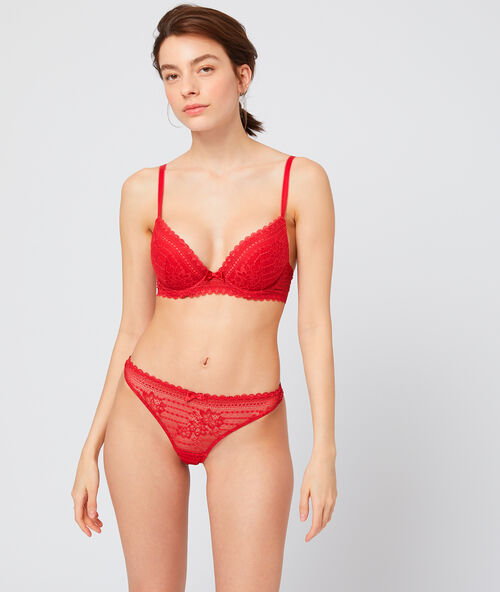 Бюстгальтер n&deg;2 - глубокий кружевной вырез красный.