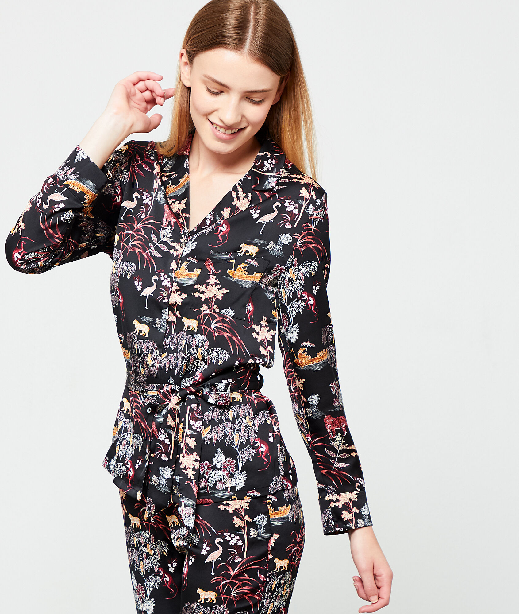 

Chemise de pyjama satinée imprimée, Violet