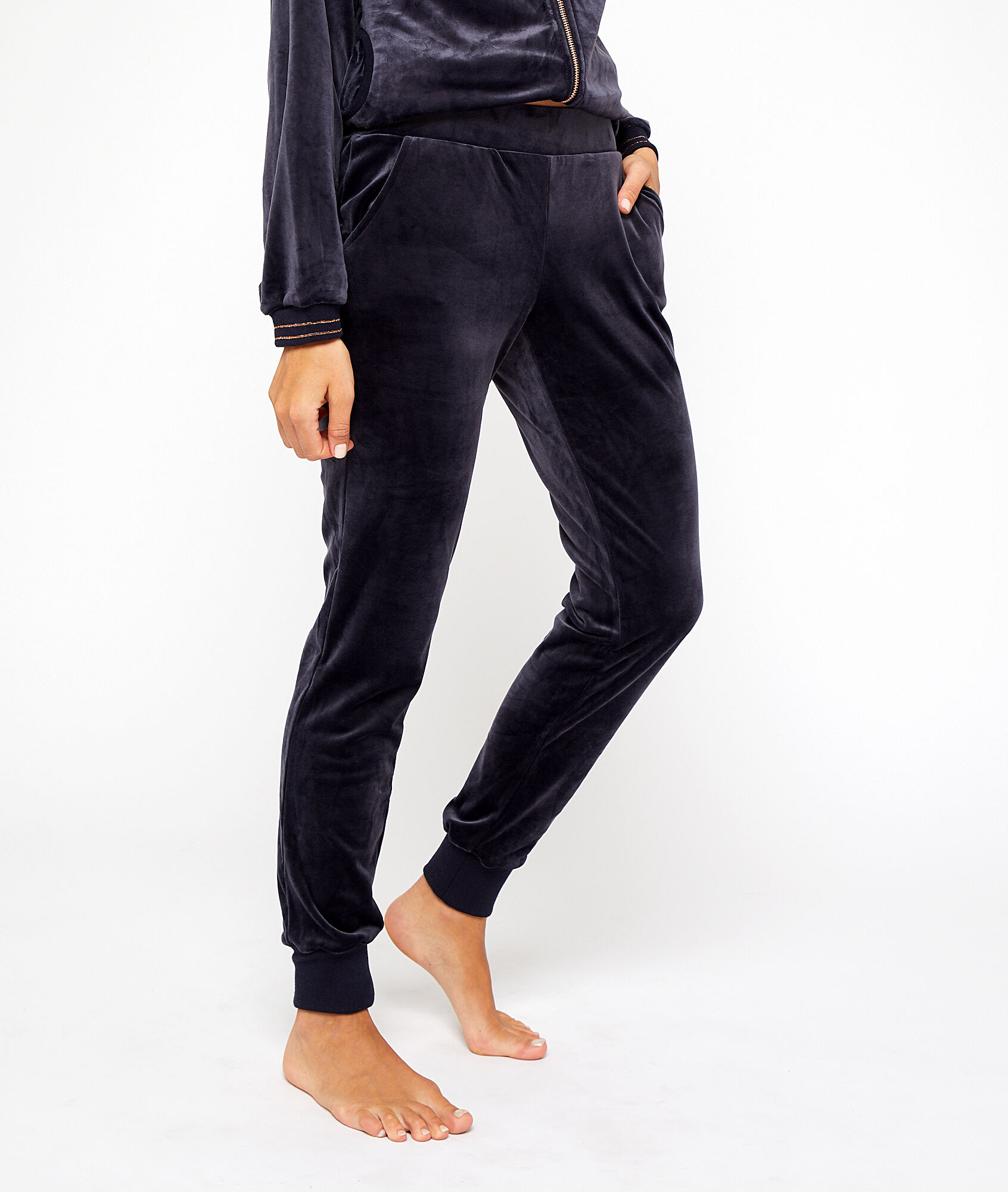 

Pantalon effet velours, Bleu