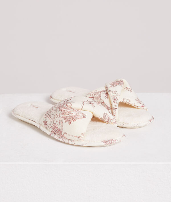 

Chaussons tongs à nœud imprimés, Beige
