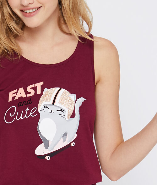 Сорочка с принтом "кошка", 'fast and cute' бордовый.