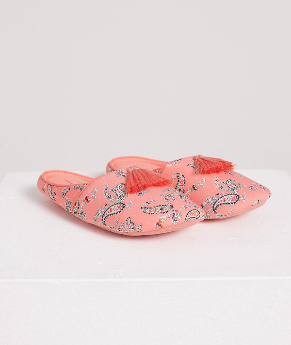 

Chaussons mules imprimés avec pompon, Rose