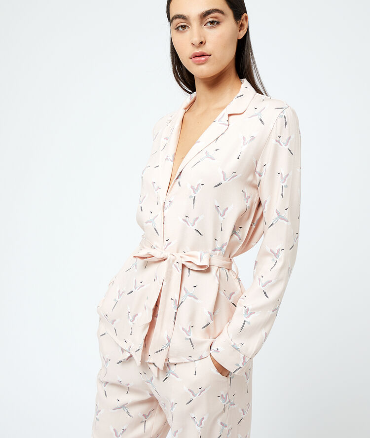 Pajama shirt with the print "birds" pink.