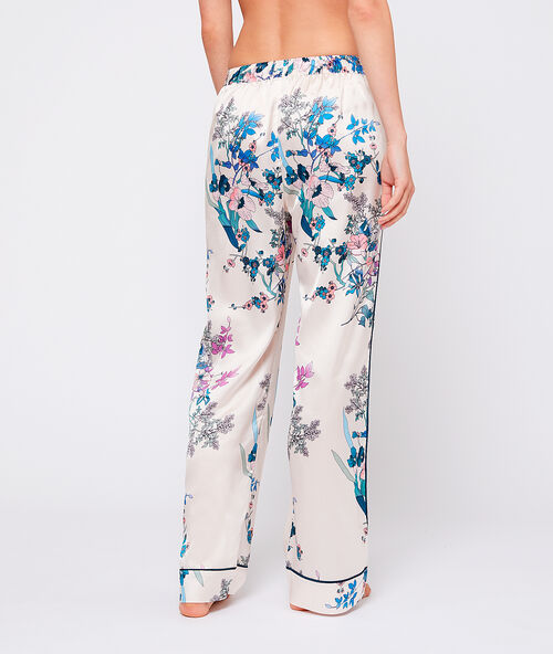 Атласные брюки с цветочным принтом экрю.