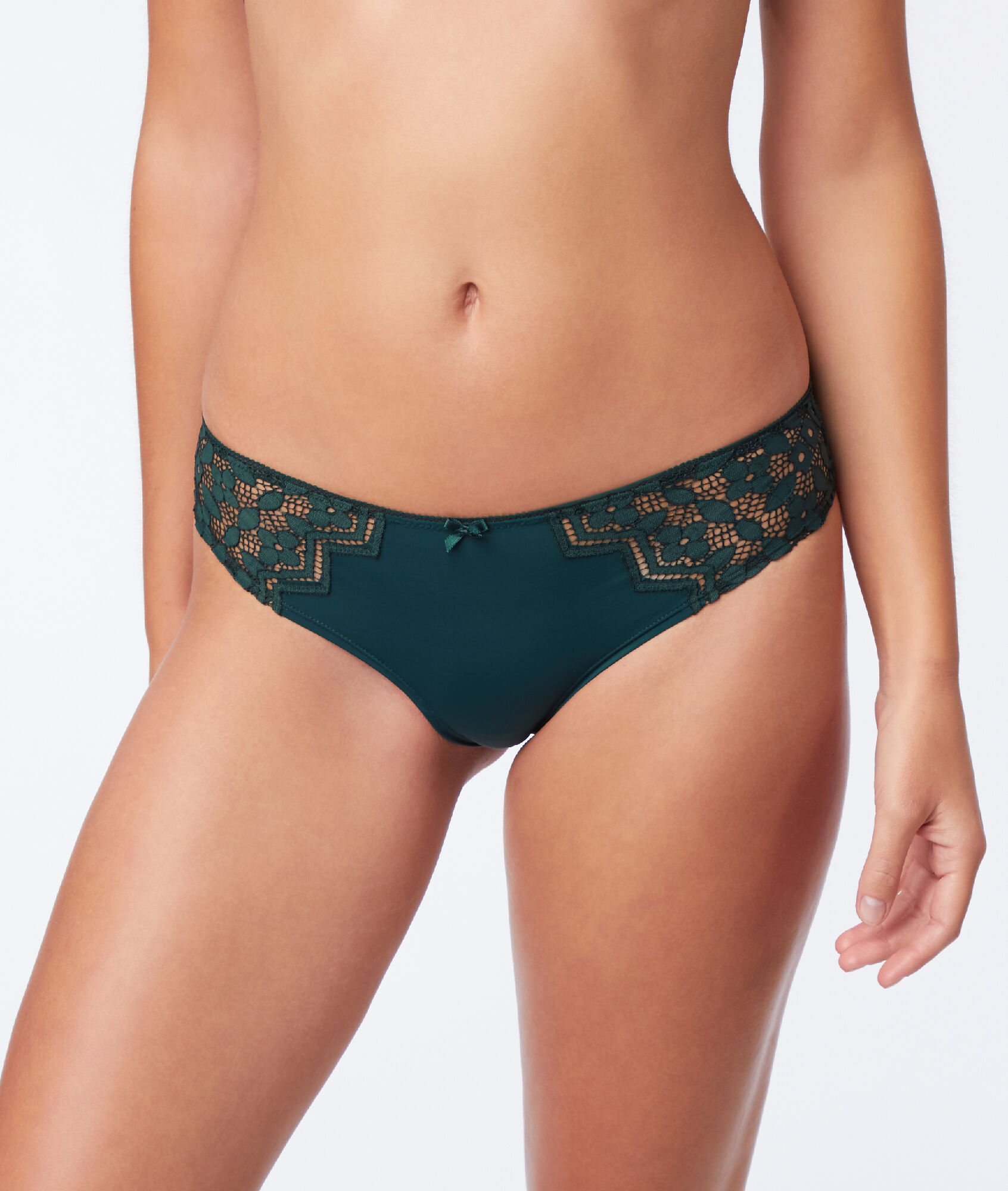 

Трусики 'cheeky' из кружева и микрофибры, Тёмно-зелёный