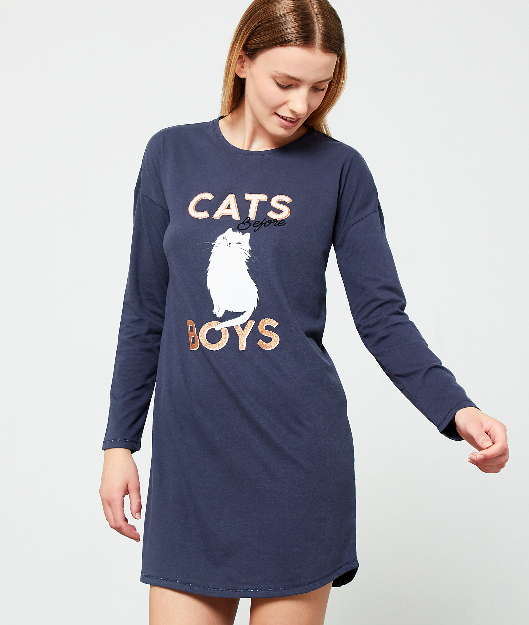 

Сорочка с принтом 'cats before boys, Синий