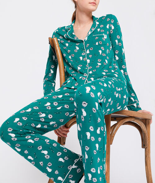 Брюки из эко-вискозы с принтом  зелёный.