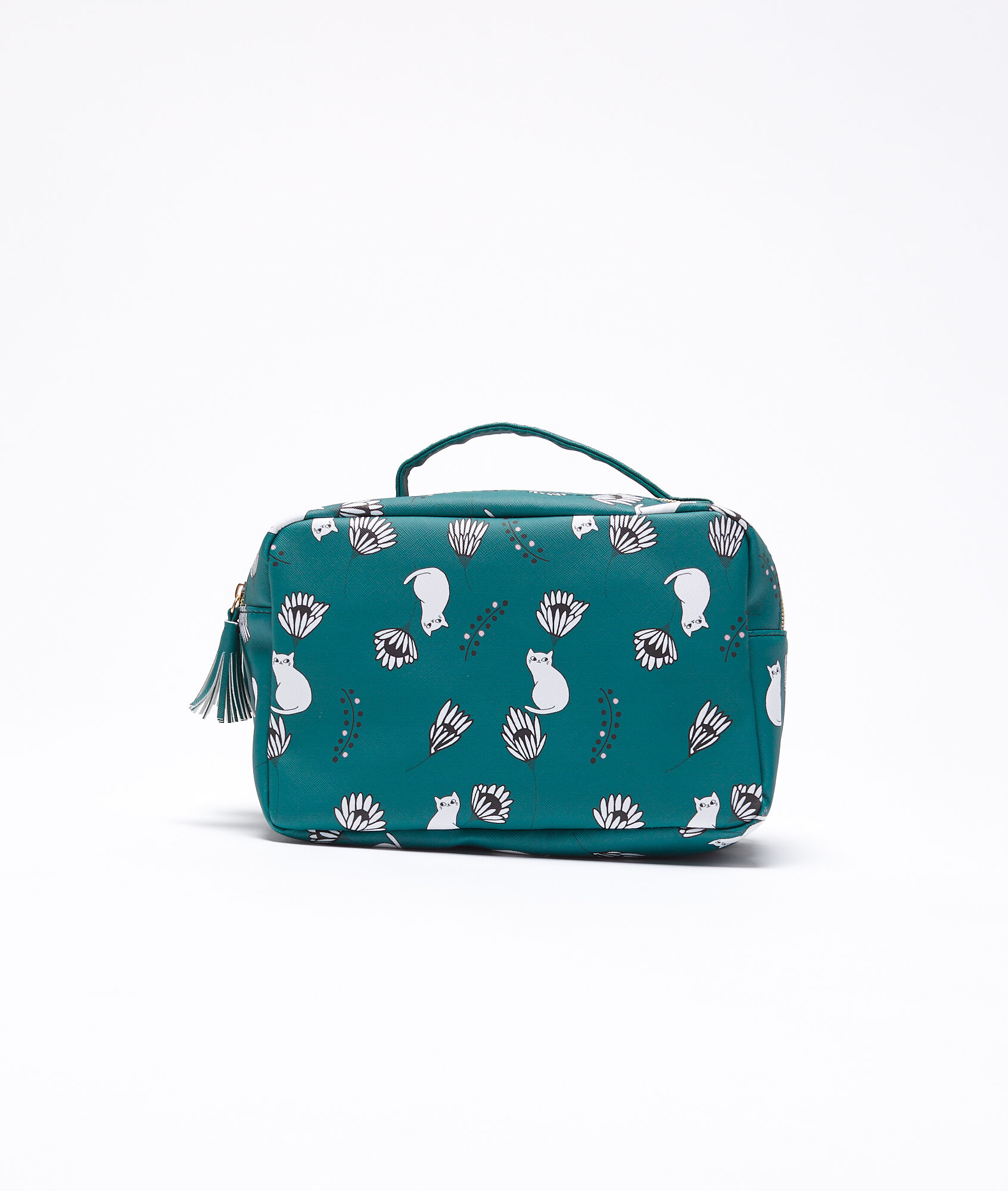 

Trousse de toilette imprimée chats et fleurs, Bleu