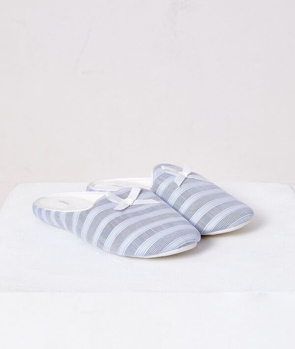 

Chaussons mules à rayures, Bleu
