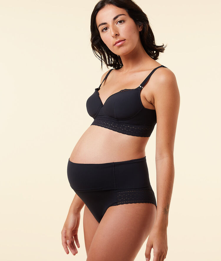 Bra for moms with subtle accents and comfortable fasteners for feeding black.