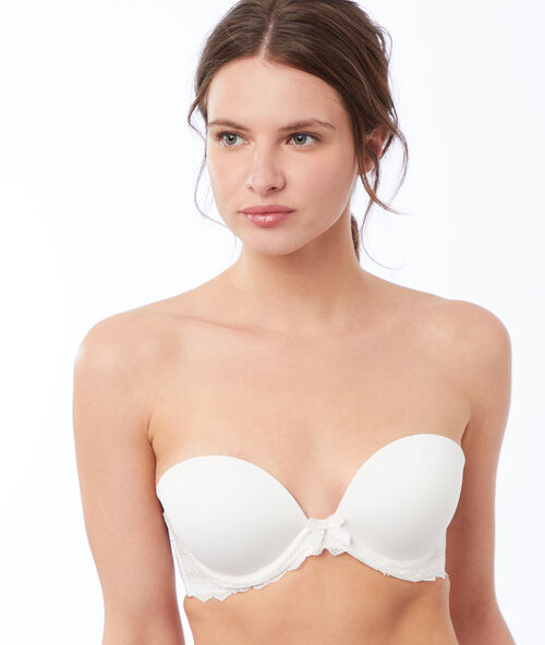 Бюстгальтер микроволокно и кружево, съемные бретельки экрю.