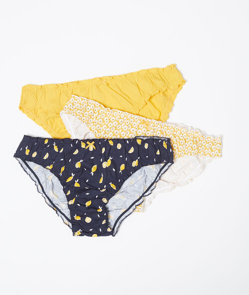 Набор из 3 трусиков, хлопок яркий желтый.