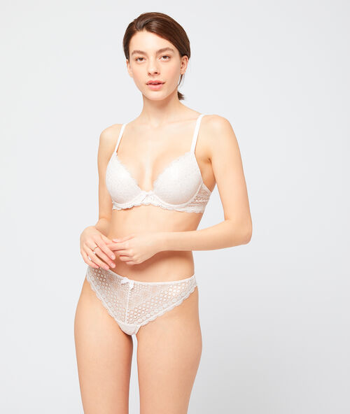 Трусики танга из кружева экрю.