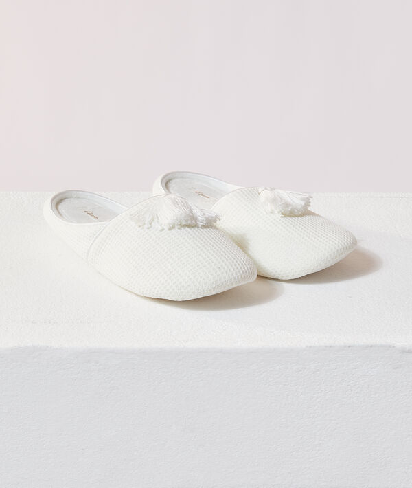 

Chaussons mules à pompons, Beige