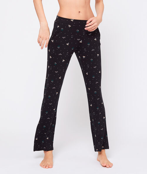 Брюки с принтом из эко-вискозы чёрный.