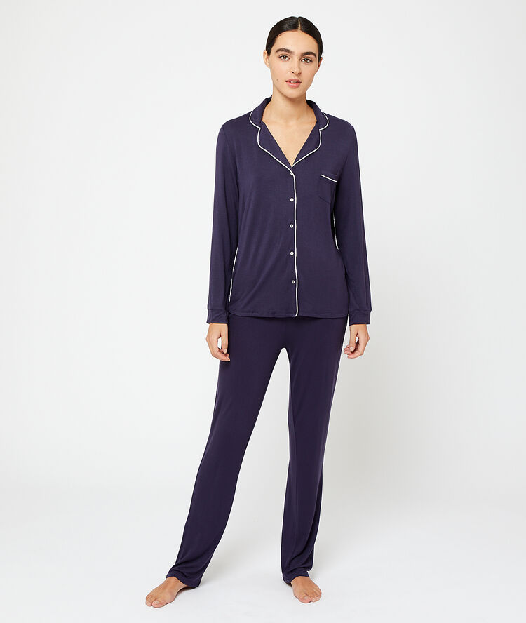 Pantalon en viscose marine.