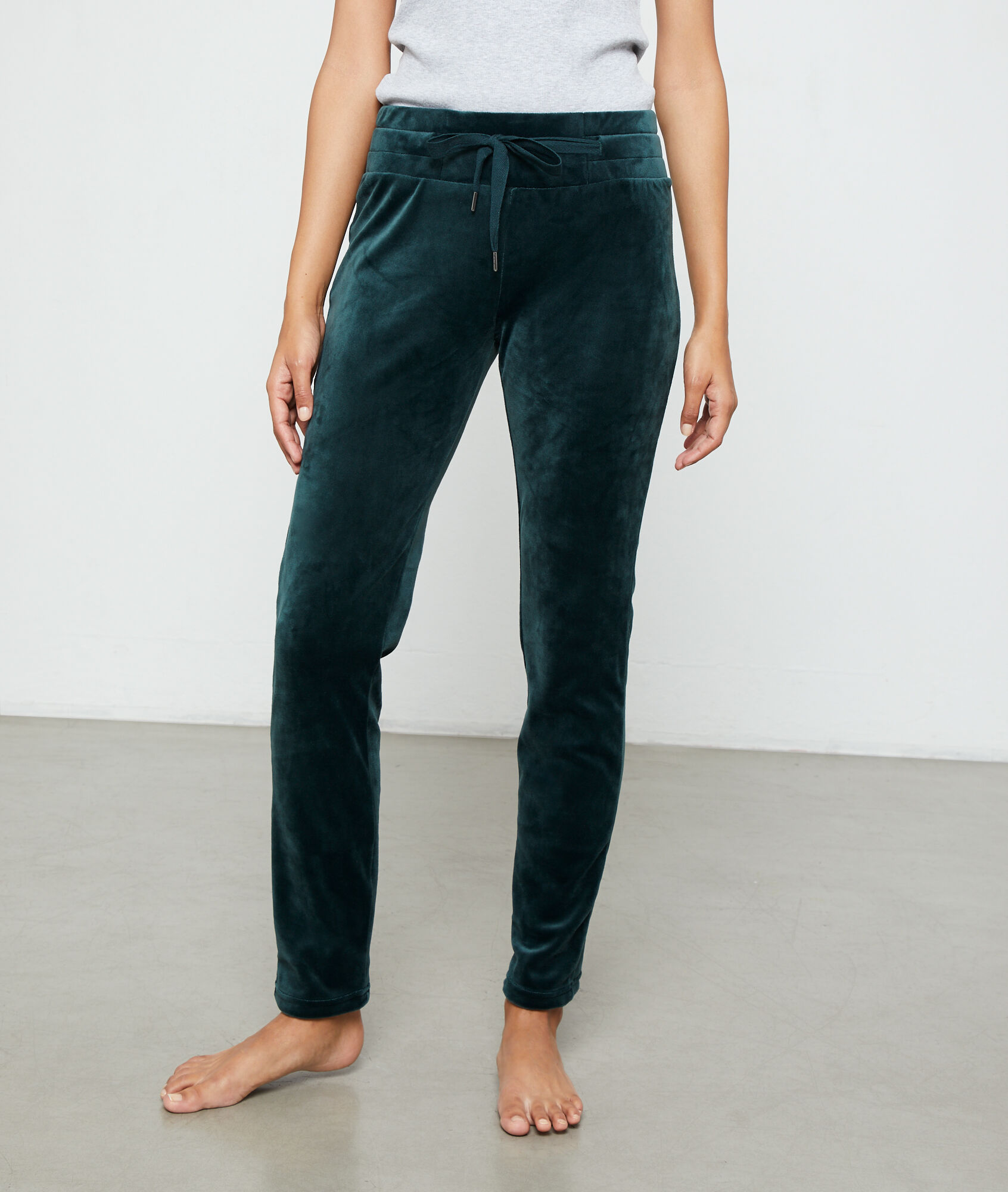 

Pantalon effet velours, Vert