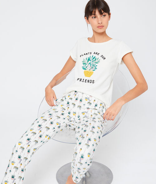 Брюки с принтом из эко-вискозы  экрю.