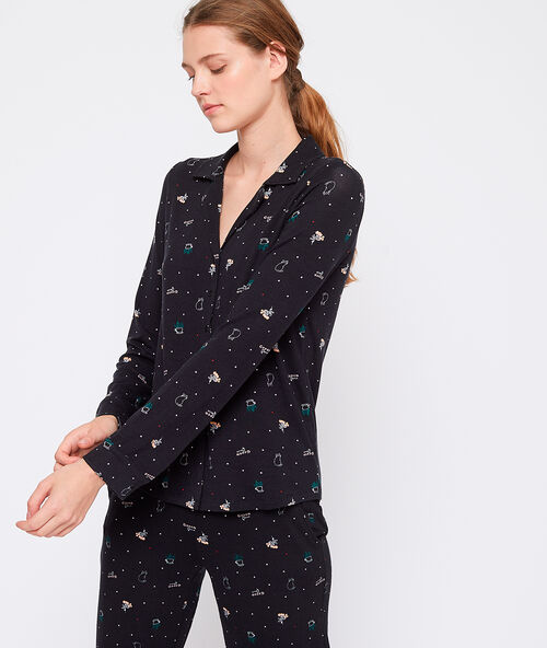 Рубашка с принтом из эко-вискозы чёрный.