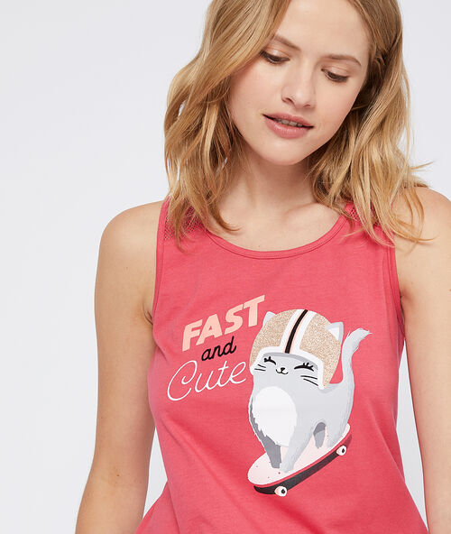 Топ с принтом "кошка", 'fast and cute' нежно-розовый.