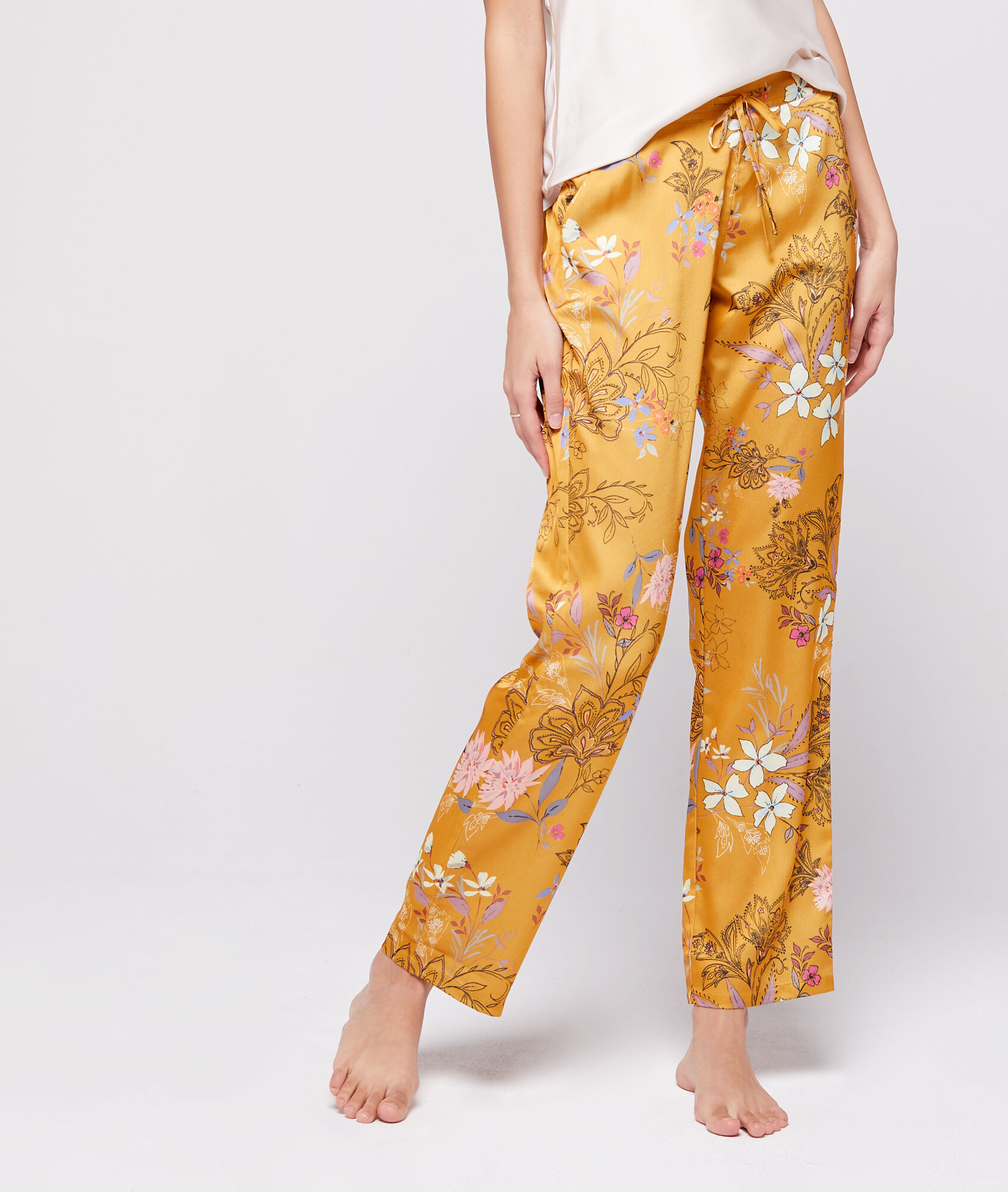 

Pantalon satin imprimé, Jaune